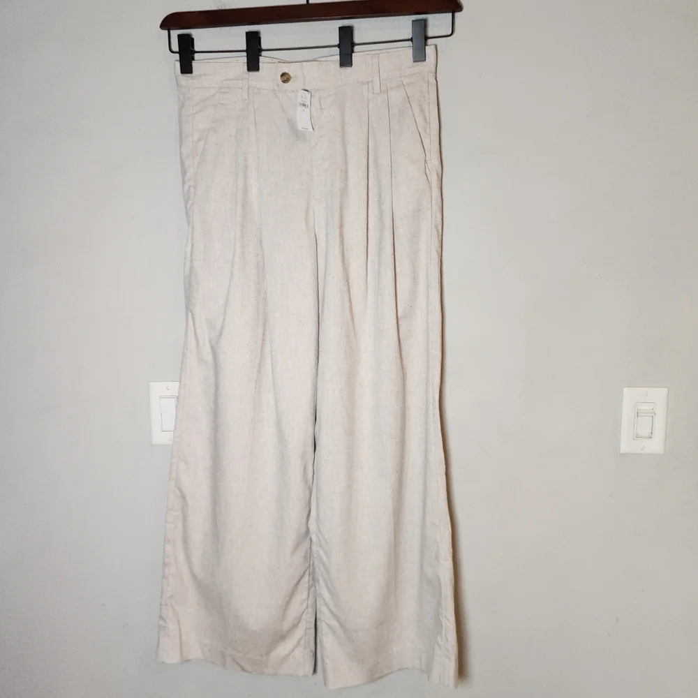 NWT Banana Republic Linen Blend Beige Pleated Wideleg Pants Women's Size 12